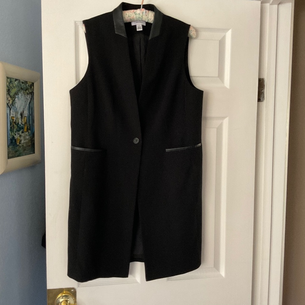 Calvin Klein Black vest with vegan leather accents on pockets/collar